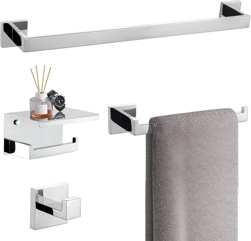TURS Juego de 4 piezas de accesorios de baño de 24 pulgadas, juego de toalleros de baño de acero inoxidable para montaje en pared, juego de Cromo