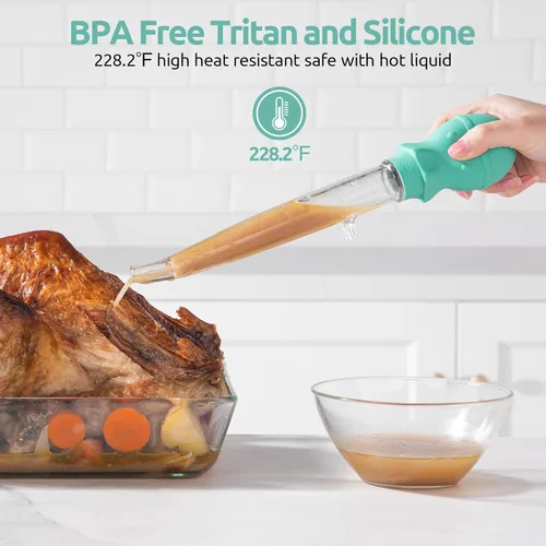 Miniatura 3 de U-Taste Jeringa de Pavo en Ángulo de 1.5 onzas - 228.2℉ Resistente al Calor Grado Alimentario Tritán y Silicona Juego de Jeringa con Bulbo Grande