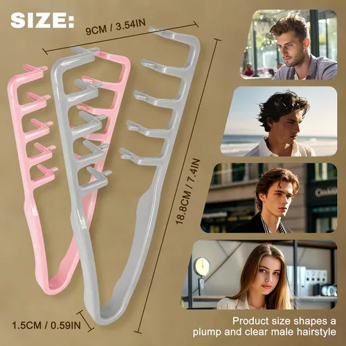 Miniatura 7 de Peine de textura – 2 piezas de peine de pelo de dientes anchos para hombres y mujeres (gris+rosa)