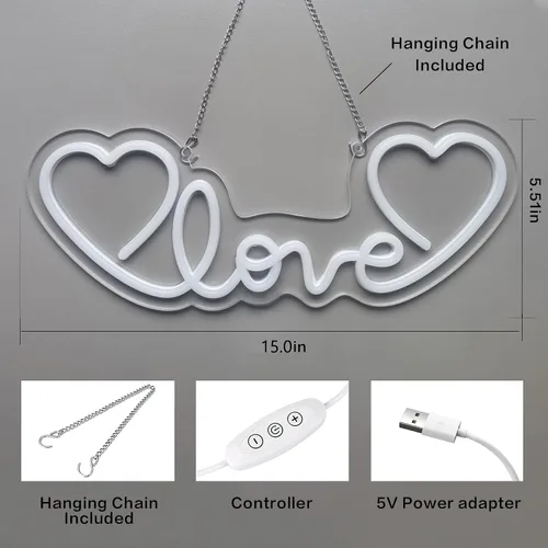 Miniatura 7 de Letrero de neón LED rosa con corazón de amor para boda, proponer matrimonio, día de la madre, día de San Valentín, decoración de pared, regulable