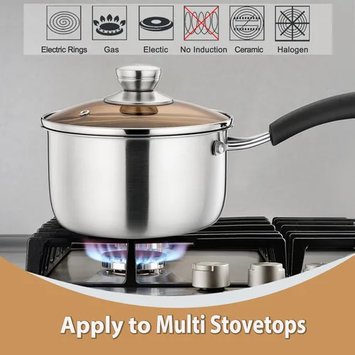 Miniatura 3 de P&P CHEF - Cacerola de 2 cuartos de galón, olla pequeña, cacerola de acero inoxidable con tapa, olla pequeña para cocinar en la cocina del hogar