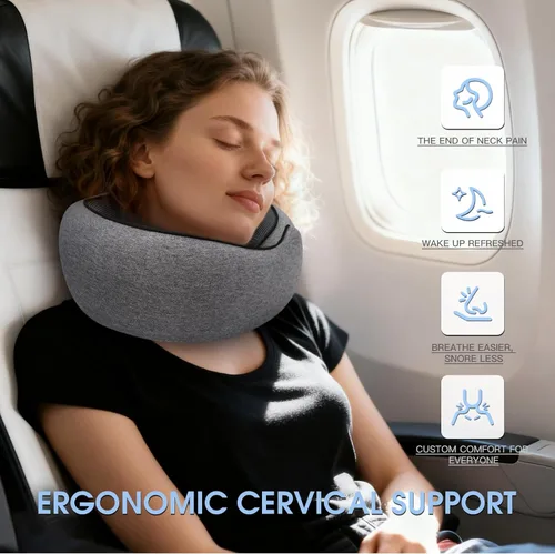Miniatura 3 de Almohadas de viaje para el cuello para aviones, almohada cómoda de espuma viscoelástica, diseño ergonómico compacto, esenciales para dormir