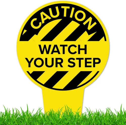 Miniatura 10 de Caution Watch Your Step Letrero de 11 x 21 pulgadas, estacas integradas de alta resistencia, uso en interiores y exteriores, compuesto de aluminio