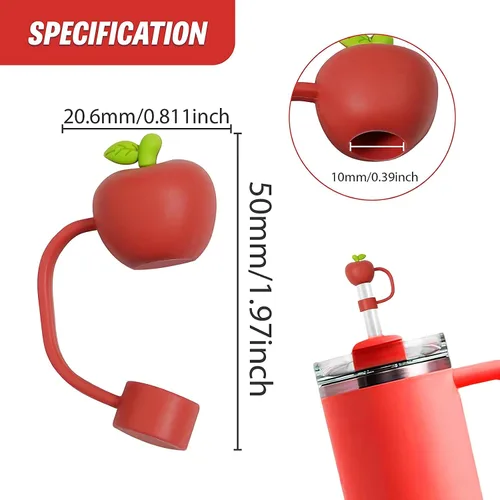Miniatura 2 de WELTAZ Juego de 2 fundas de paja de manzana para Stanley Cup, color rojo, 0.394 in de diámetro, aptas para lavavajillas, fundas reutilizables