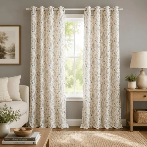 VOGOL Cortina de ventana estilo campestre, cortinas estampadas con patrón de pájaros y hojas para dormitorio, paneles decorativos con ojales para