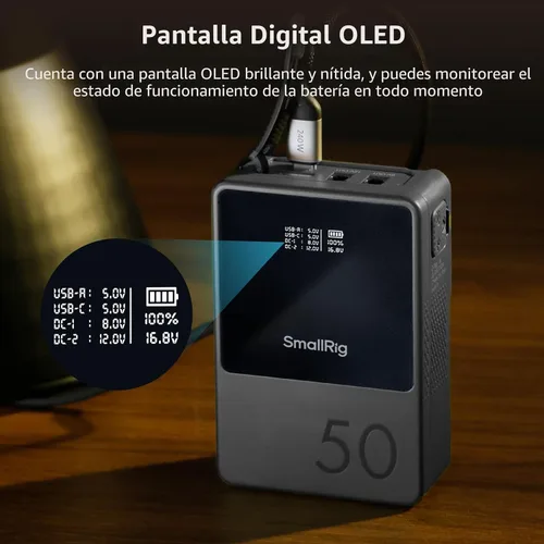 Miniatura 6 de Batería de montaje en V de SmallRig VB50 Negra, Batería de montaje en V de 50Wh / 3400mAh con salida de 45W, carga completa en 1.5H, con USB-C