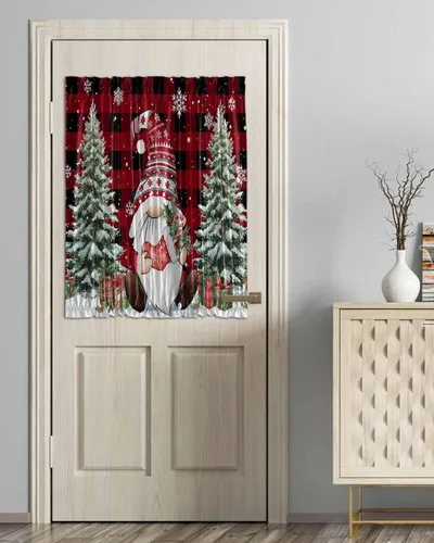 Miniatura 16 de Cortinas de puerta francesa de Navidad para ventana de puerta, panel de cortina con bolsillo para barra con alzapaños para luz lateral delantera
