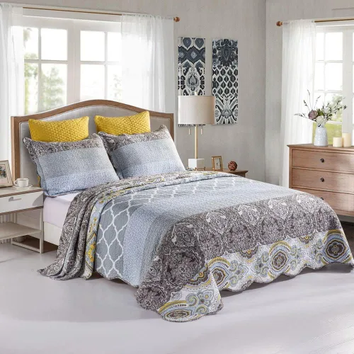Miniatura 3 de YAYIDAY Juego de colcha de retazos tamaño Queen – 100% algodón reversible, transpirable, gris, acolchado con fundas de almohada para todas