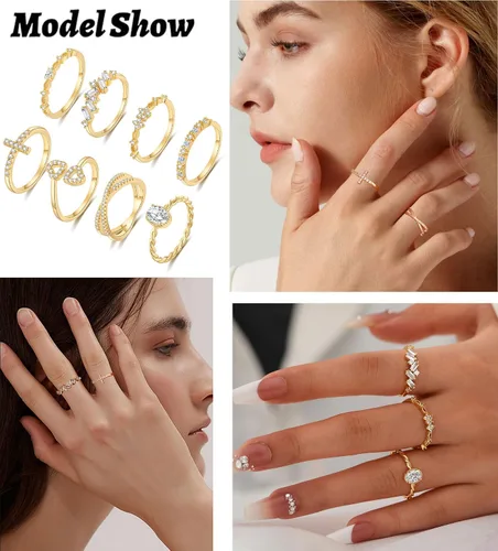 Miniatura 4 de TOSMGY - Anillos de oro para mujer, no se deslustra, apilables, anillos de compromiso de boda, anillo de oro de 14 quilates para adolescentes