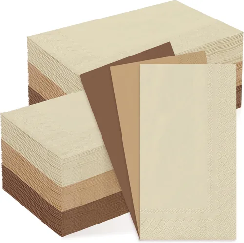 Miniatura 21 de Whaline Paquete de 150 Servilletas Marrones de 6.5 x 6.5 Pulgadas, Servilletas de Papel Desechables de 3 Colores con Tema Marrón de Otoño