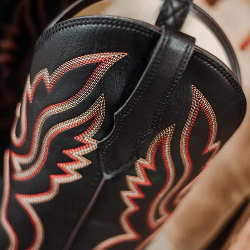 Miniatura 6 de Palitutu Botas vaqueras para mujer a media pantorrilla, botas vaqueras de cuero para mujer, botas de punta con bordado occidental