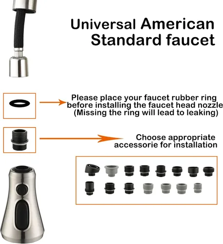 Miniatura 7 de Cabezal universal de repuesto para grifo de cocina, níquel cepillado, cabezal de grifo de fregadero ABS, boquilla de pulverización extraíble de 3