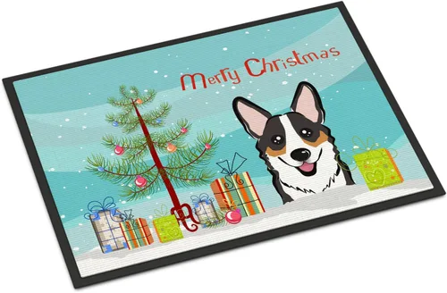 Miniatura 123 de Caroline's Treasures BB1616MAT - Tapete para puerta delantera de árbol de Navidad y sabueso afgano de 18 x 27 pulgadas, para interiores