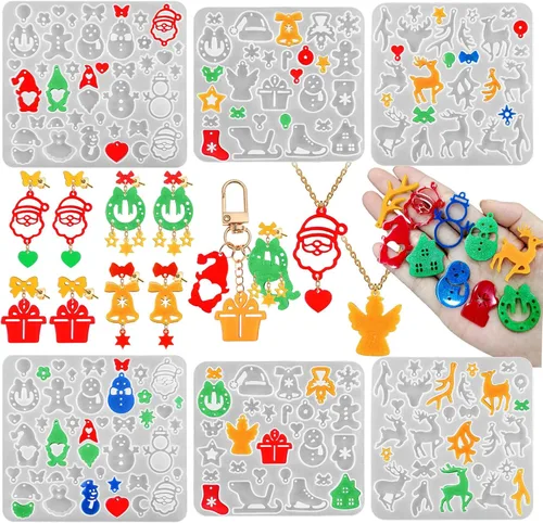 Miniatura 11 de Paquete de 5 moldes de resina para aretes, moldes de joyería de resina, moldes de silicona para colgantes de Navidad, varias formas, árbol de 5
