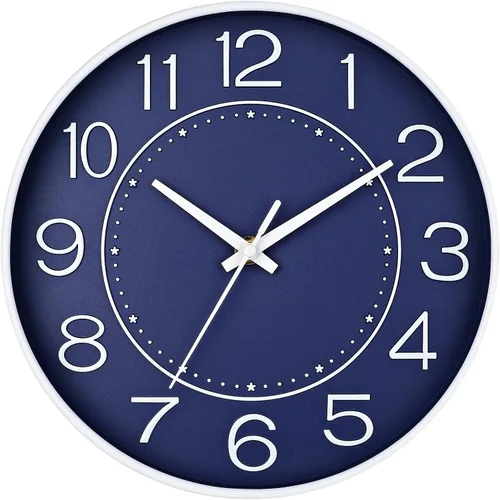 Miniatura 14 de HZDHCLH Reloj de pared pequeño de 10 pulgadas, funciona con pilas, reloj de cuarzo azul para pared, silencioso sin tictac, moderno reloj de pared