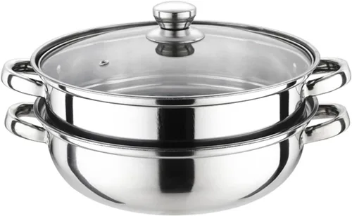 Juego de 2 ollas de vapor de acero inoxidable con tapa de vidrio y asa, para cocinar al vapor, cazuela, cacerola (2 capas)