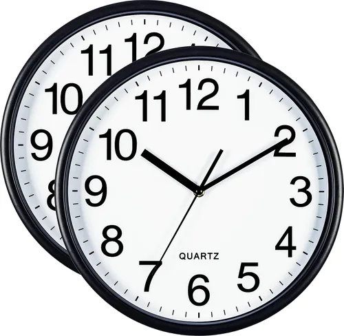 Miniatura 13 de Bernhard Products Reloj de pared negro, 2 unidades, silencioso, sin tictac, de cuarzo, de calidad extra grande, funciona con pilas, redondo, fácil