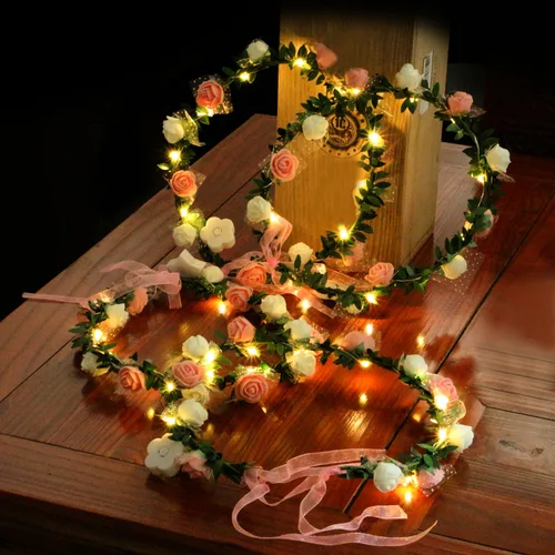 Miniatura 2 de Novelty Place Paquete de 4 diademas de flores iluminadas, corona de cabeza floral LED para bodas, festivales y fiestas, 4 piezas