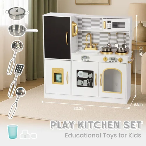 Miniatura 4 de Juego de cocina para niños de 3 a 8 años, cocina de juguete de madera para niños, juego de cocina de chef de simulación para niños pequeños, Blanco