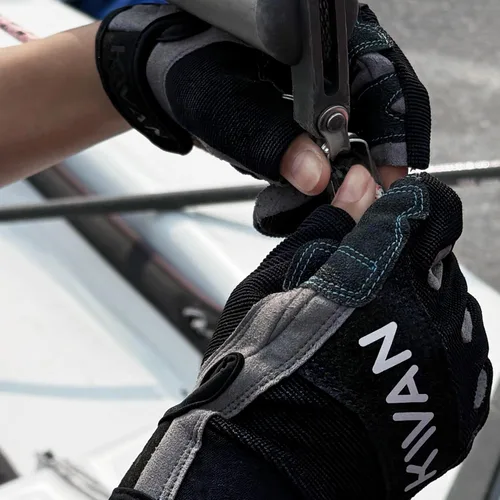 Miniatura 4 de KWAN Guantes de vela de 3 dedos para navegación, kayak, remo y esquí acuático, diseño de corte de dos dedos, refuerzo de triple capa, ajuste