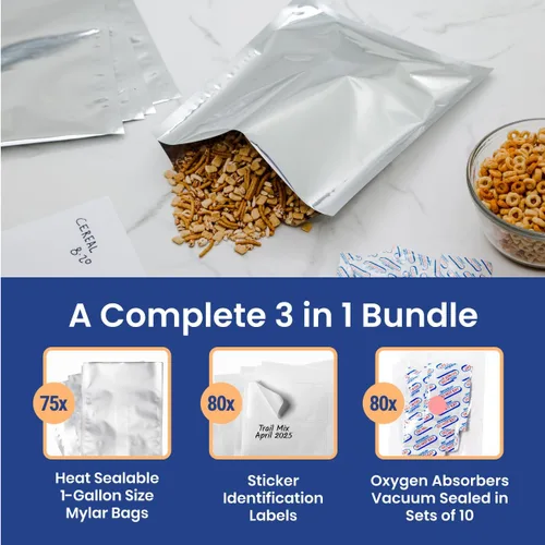 Miniatura 3 de Wallaby 30 bolsas de Mylar de 1 galón con absorbentes de oxígeno de 400 cc, bolsas de almacenamiento de alimentos a largo plazo de 10 mil de grosor