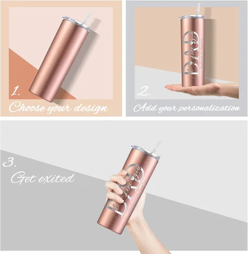 Miniatura 6 de Vaso personalizado – Grabado con láser con nombre, vaso delgado de acero inoxidable personalizado de 20 onzas con tapas y pajitas 19 colores y 16