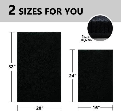 Miniatura 2 de Juegos de alfombras de baño de 2 piezas, alfombra de baño de felpilla extra suave ultra absorbente, alfombra de baño con base antideslizante de PVC