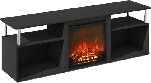 Miniatura 21 de Furinno Jensen - Soporte para TV con chimenea y centro de entretenimiento con almacenamiento abierto para TV de hasta 55 pulgadas, color gris roble