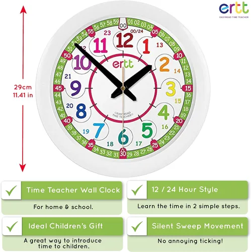 Miniatura 2 de EasyRead Time Teacher Reloj de pared de los niños, 12 & 24 Hour con silent movimiento. Aprender a Tell The Time en 2 pasos sencillos, para los niños