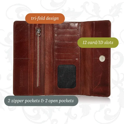 Miniatura 3 de Mauzari Sydney Genuine Leather Women's Wallet Tooled Floral Design