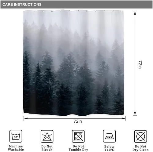 Miniatura 5 de Riyidecor Juego de cortinas de ducha de tela para hombre oscuro para baño, 72 pulgadas de ancho x 72 pulgadas de alto, árbol gótico natural, cortina