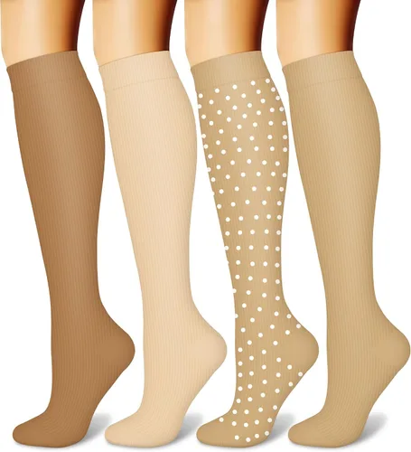 CHARMKING Calcetines de compresión para mujeres y hombres, 4 pares de 15-20 mmHg, mejor apoyo para atletismo, correr, ciclismo