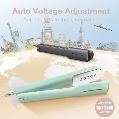 Miniatura 4 de Newbealer Plancha de viaje con voltaje global (abrazadera), vaporizador de ropa de 100-240V, planchado en seco y 2 niveles de vapor, suela de Ashpink