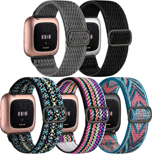 Miniatura 11 de DaQin Paquete de 5 correas elásticas deportivas de nailon compatibles con Fitbit Versa/Versa Lite/SE/Fitbit Versa 2 bandas para hombres y mujeres