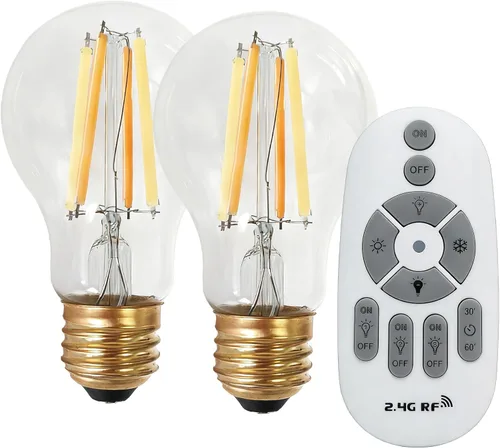 Bombilla LED de control remoto A19 regulable, control remoto de temperatura de bombilla 2700K-6000K, bombillas LED de filamento transparente A60