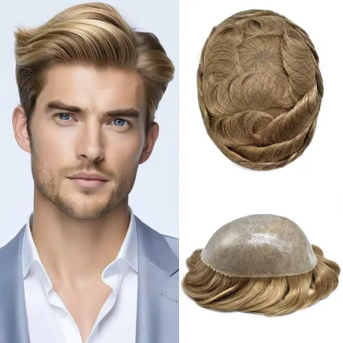 Miniatura 24 de Peluca completa de poliuretano para hombre, sistemas de reemplazo de cabello humano, piel fina y duradera, para hombre, prótesis de cabello