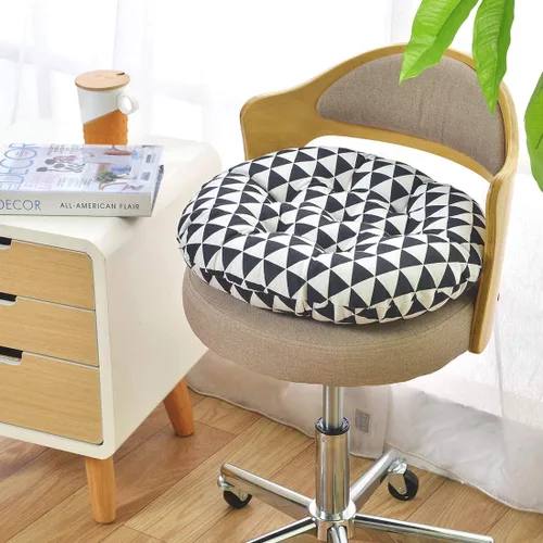 Miniatura 2 de vctops Cojín redondo suave bohemio para silla de jardín, patio, hogar, cocina, oficina, color negro y blanco, diámetro de 16 pulgadas