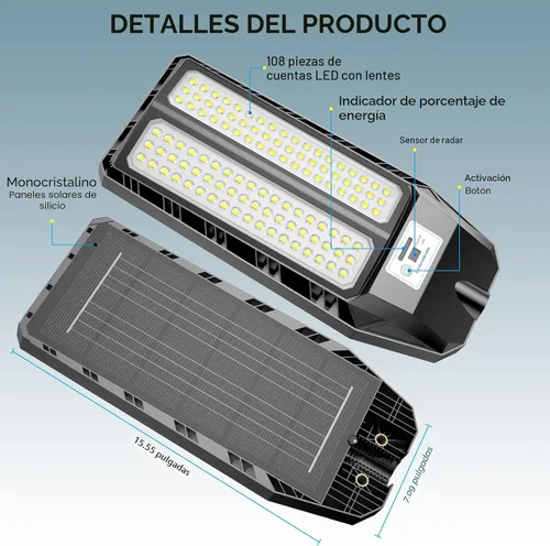 Miniatura 3 de VOOJOY Luces solares de calle de 5000 W para exteriores, luz solar de 7000 K para exteriores, luz de calle LED del atardecer al amanecer, lámpara