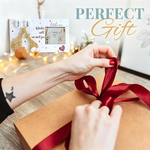 Miniatura 4 de Yudarte Ultrasound Picture Frame 4x3 Inch with Baby Countdown Weeks Sonogram - Pregnancy Announcement Golden Giraffe Nails and String Decor - Ideal