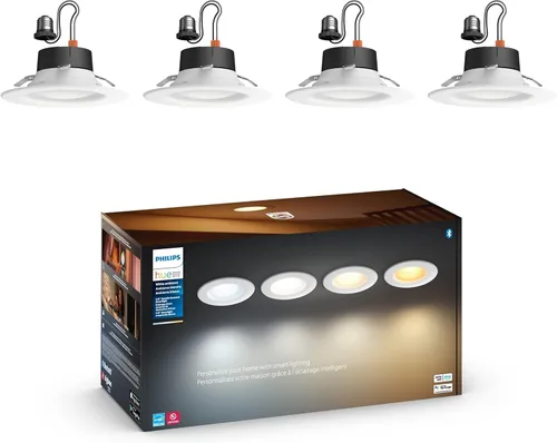 Philips Hue Foco empotrable LED inteligente de 5/6 pulgadas - Luz ambiente blanca de cálido a frío - Paquete de 4 - 1100LM - Interior - Control con