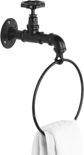 MyGift Anillo de soporte para toallas de mano, estante colgante de toalla de baño montado en la pared, accesorios de baño industriales, decoración