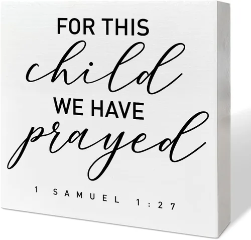 Escritorio para guardería, caja de madera, decoración de letrero para este niño que hemos orado, decoración de las Escrituras para recién nacidos,
