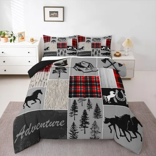 Miniatura 243 de Juego de edredón de oso y ciervo, tamaño individual, ropa de cama de animales salvajes de caza, colcha rústica de cabaña, casa de campo, cuadros