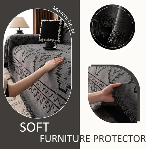 Miniatura 15 de VClife Fundas de sofá bohemio de felpilla para sofá seccional, fundas de sofá suaves y antideslizantes para sofá de 2 cojines, protector de muebles