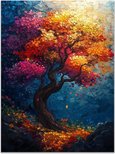 Miniatura 21 de VOCBAN Nature Tree of Life Abstract Pictures Canvas Painting Large Modern Canvas Wall Art Colorful Trees Living Room Wall Decor Plant Prints(black