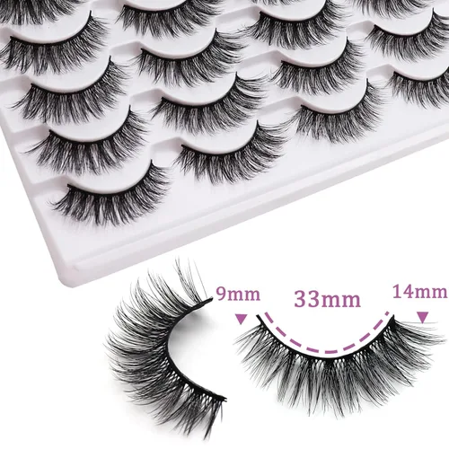 Miniatura 3 de Losha - Pestañas postizas de aspecto natural, paquete de pestañas postizas hechas a mano, pestañas de visón sintético, 14 pares de pestañas de ojo