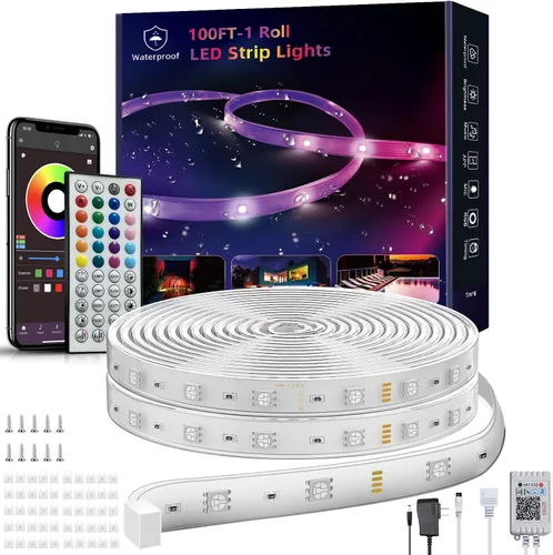 Miniatura 9 de Ledagic Tira de luces LED para exteriores impermeables de 50 pies (1 rollo), tira de luz LED exterior IP65 impermeable con control remoto