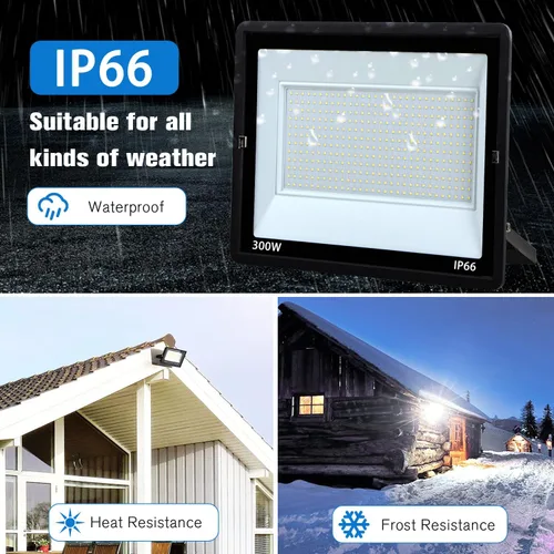 Miniatura 3 de Luz de inundación LED de 300 W para exteriores, luz de trabajo LED, reflector con enchufe IP66 impermeable, 6500 K, 2 unidades de luz de seguridad