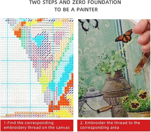 Miniatura 5 de DMCVIVR Kits de punto de cruz estampado para principiantes y adultos, kits de bordado para principiantes, kit de punto de cruz para principiantes