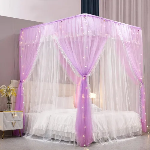 Miniatura 7 de VETHIN Cortina de Dosel de Cama de Princesa con Volantes de 4 Postes de Esquina - Red de Tul de Doble Capa Acogedora con 4 Aberturas, Mosquitera